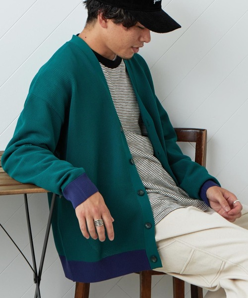 CIAOPANIC TYPY（チャオパニックティピー）の「ドライタッチメッシュVネックカーディガン（カーディガン/ボレロ・メンズ・ブラック/ブラウン/ブルー/グリーン・M/L）」の4枚目の写真