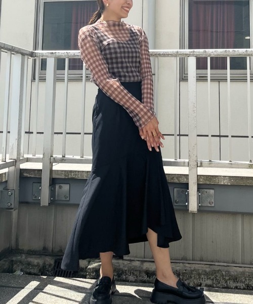 FREE'S MART（フリーズマート）の「◆シアーチェックハイネックカットソー（Tシャツ/カットソー・レディース・ベージュ系その他/ブラウン系その他/ベージュ系その他2・FREE）」の8枚目の写真