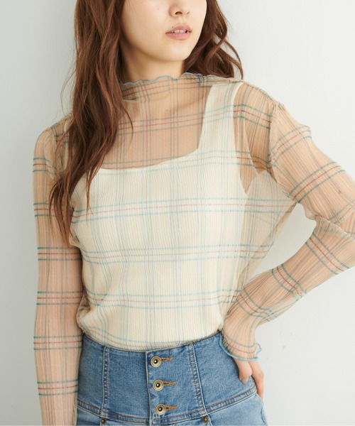 FREE'S MART（フリーズマート）の「◆シアーチェックハイネックカットソー（Tシャツ/カットソー・レディース・ベージュ系その他/ブラウン系その他/ベージュ系その他2・FREE）」の7枚目の写真