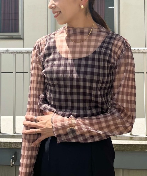 FREE'S MART（フリーズマート）の「◆シアーチェックハイネックカットソー（Tシャツ/カットソー・レディース・ベージュ系その他/ブラウン系その他/ベージュ系その他2・FREE）」の16枚目の写真