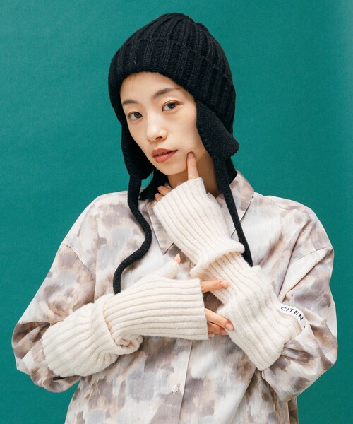 CITEN(シテン)の「<CITEN>フライトリブ ニットキャップ(ニットキャップ/ビーニー・レディース・ホワイト/ブラック/パープル・FREE)」の2枚目の写真