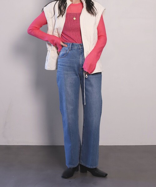 FREAK'S STORE(フリークスストア)の「カラーシアーリブニット(ニット/セーター・レディース・ピンク/オレンジ/グリーン/サックスブルー・フリ-)」の3枚目の写真