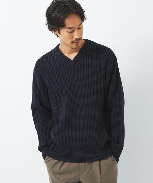 green label relaxing（グリーンレーベルリラクシング）の「コットン アクリル ワッフル Vネック ニット（ニット/セーター・メンズ・ダークグリーン/ネイビー/オフホワイト・S/M/L/XL）」の3枚目の写真