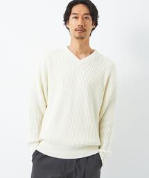 green label relaxing | コットン アクリル ワッフル Vネック ニット(ニット/セーター)