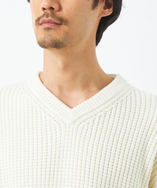 green label relaxing（グリーンレーベルリラクシング）の「コットン アクリル ワッフル Vネック ニット（ニット/セーター・メンズ・ダークグリーン/ネイビー/オフホワイト・S/M/L/XL）」の5枚目の写真