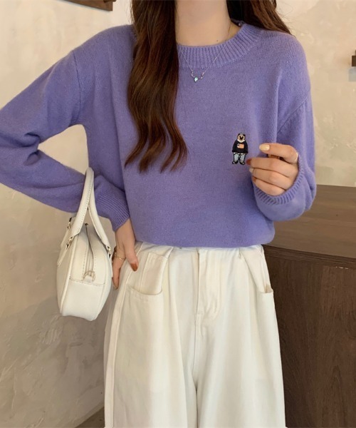 春夏お出かけコーデ❤️ニットワンポイントセーター Vipoa（ヴィポア）の「ベアワンポイントセーター（ニット