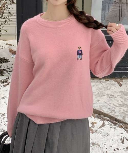 Vipoa（ヴィポア）の「ベアワンポイントセーター（ニット/セーター・レディース・パープル/ブラウン/ピンク/アイボリー/ブラック・FREE）」の20枚目の写真