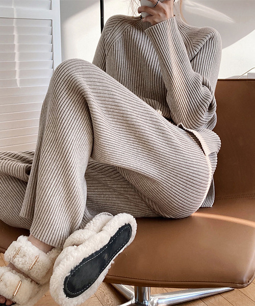 c.u.l(シーユーエル)の「リブニット セットアップ culw300(ニット/セーター・レディース・グレー/ベージュ/ブルー・FREE)」の3枚目の写真