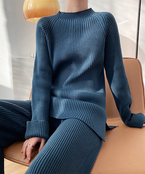 c.u.l(シーユーエル)の「リブニット セットアップ culw300(ニット/セーター・レディース・グレー/ベージュ/ブルー・FREE)」の1枚目の写真