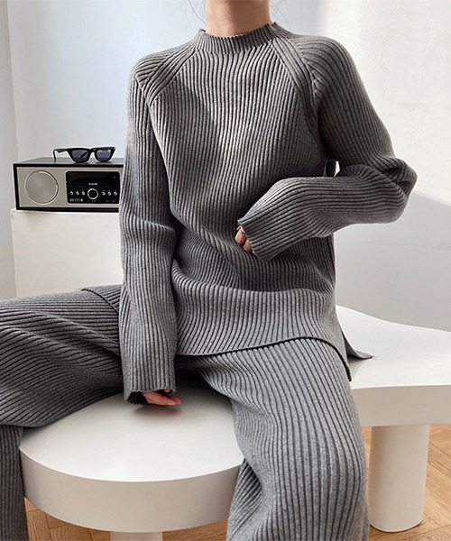 c.u.l(シーユーエル)の「リブニット セットアップ culw300(ニット/セーター・レディース・グレー/ベージュ/ブルー・FREE)」の5枚目の写真