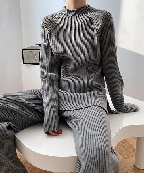 c.u.l(シーユーエル)の「リブニット セットアップ culw300(ニット/セーター・レディース・グレー/ベージュ/ブルー・FREE)」の8枚目の写真