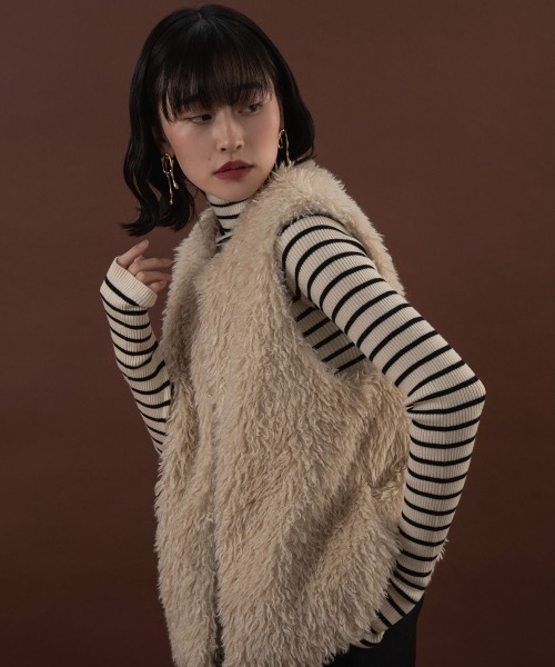 I_am（アイアム）の「high neck lib knit（ニット/セーター・レディース・ホワイト/ブラック/アイボリー・FREE）」の4枚目の写真