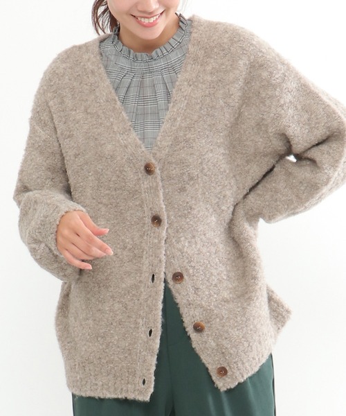 ikka（イッカ）の「ブークレカーディガン（カーディガン/ボレロ・レディース・ベージュ/ネイビー/イエロー・M/L）」の2枚目の写真