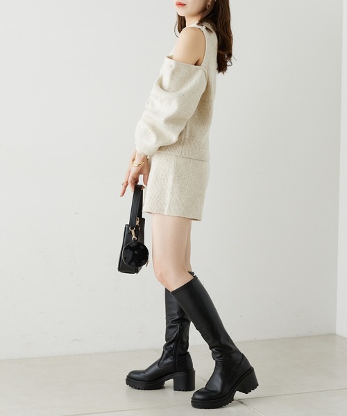 boohoo フィット オープン ニット＆パンツ セット ★関税/送料込 cropped shirt set-up | ok.soon