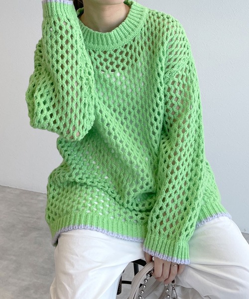 w closet（ダブルクローゼット）の「メッシュニット（ニット/セーター・レディース・ベージュ/オフホワイト/ブルー/ライム・FREE）」の3枚目の写真