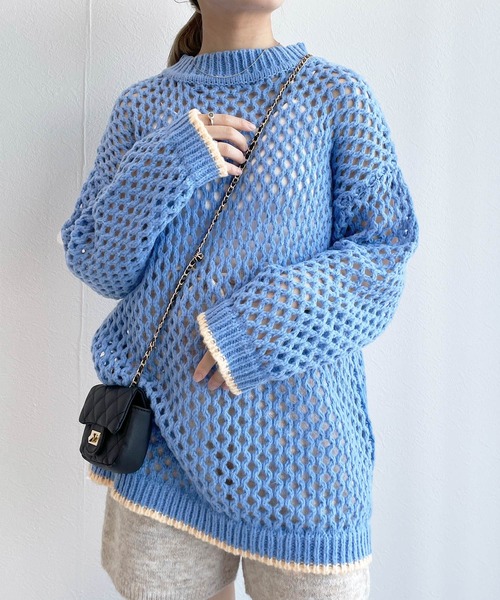 w closet（ダブルクローゼット）の「メッシュニット（ニット/セーター・レディース・ベージュ/オフホワイト/ブルー/ライム・FREE）」の15枚目の写真