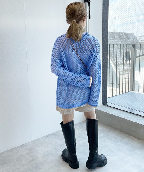 w closet（ダブルクローゼット）の「メッシュニット（ニット/セーター・レディース・ベージュ/オフホワイト/ブルー/ライム・FREE）」の18枚目の写真