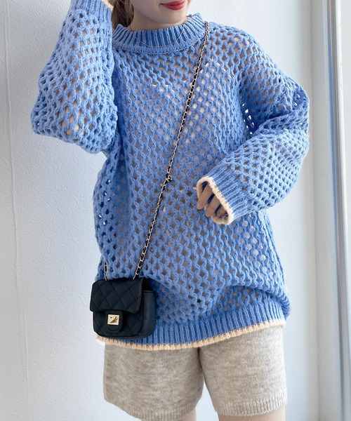 w closet（ダブルクローゼット）の「メッシュニット（ニット/セーター・レディース・ベージュ/オフホワイト/ブルー/ライム・FREE）」の19枚目の写真