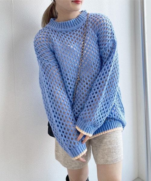 w closet（ダブルクローゼット）の「メッシュニット（ニット/セーター・レディース・ベージュ/オフホワイト/ブルー/ライム・FREE）」の21枚目の写真