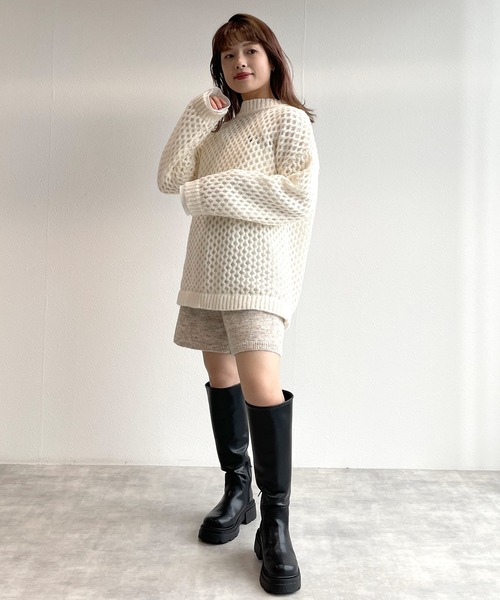 w closet（ダブルクローゼット）の「メッシュニット（ニット/セーター・レディース・ベージュ/オフホワイト/ブルー/ライム・FREE）」の5枚目の写真