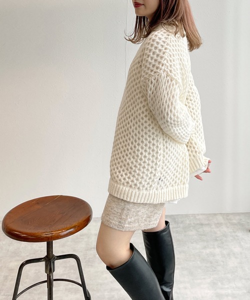 w closet（ダブルクローゼット）の「メッシュニット（ニット/セーター・レディース・ベージュ/オフホワイト/ブルー/ライム・FREE）」の6枚目の写真