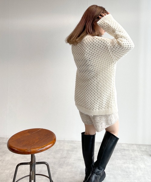 w closet（ダブルクローゼット）の「メッシュニット（ニット/セーター・レディース・ベージュ/オフホワイト/ブルー/ライム・FREE）」の7枚目の写真