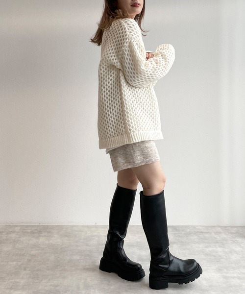 w closet（ダブルクローゼット）の「メッシュニット（ニット/セーター・レディース・ベージュ/オフホワイト/ブルー/ライム・FREE）」の8枚目の写真