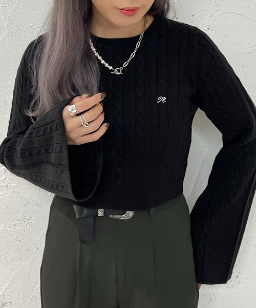 apres jour mignon(アプレジュールミニョン)の「刺繍入りケーブルニット【ZOZOTOWN限定アイテム】(ニット/セーター・レディース・モカ/アイボリー/ブラック・X-LARGE/フリー)」の12枚目の写真