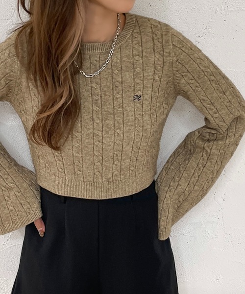 apres jour mignon(アプレジュールミニョン)の「刺繍入りケーブルニット【ZOZOTOWN限定アイテム】(ニット/セーター・レディース・モカ/アイボリー/ブラック・X-LARGE/フリー)」の18枚目の写真