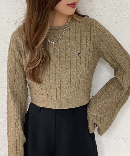 apres jour mignon(アプレジュールミニョン)の「刺繍入りケーブルニット【ZOZOTOWN限定アイテム】(ニット/セーター・レディース・モカ/アイボリー/ブラック・X-LARGE/フリー)」の19枚目の写真