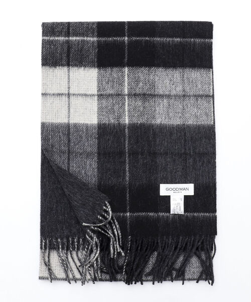 NOLLEY'S goodman(ノーリーズグッドマン)の「Wフェイスウールカシミヤチェックマフラー アラシャンカシミヤ混 30cm幅(マフラー・メンズ・ブラック/イエロー/グリーン/グレー・FREE)」の8枚目の写真