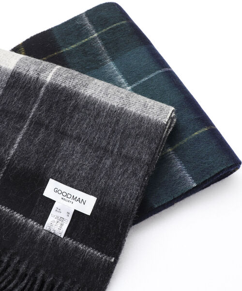 NOLLEY'S goodman(ノーリーズグッドマン)の「Wフェイスウールカシミヤチェックマフラー アラシャンカシミヤ混 30cm幅(マフラー・メンズ・ブラック/イエロー/グリーン/グレー・FREE)」の13枚目の写真