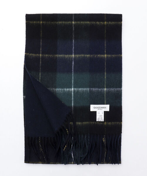 NOLLEY'S goodman(ノーリーズグッドマン)の「Wフェイスウールカシミヤチェックマフラー アラシャンカシミヤ混 30cm幅(マフラー・メンズ・ブラック/イエロー/グリーン/グレー・FREE)」の3枚目の写真
