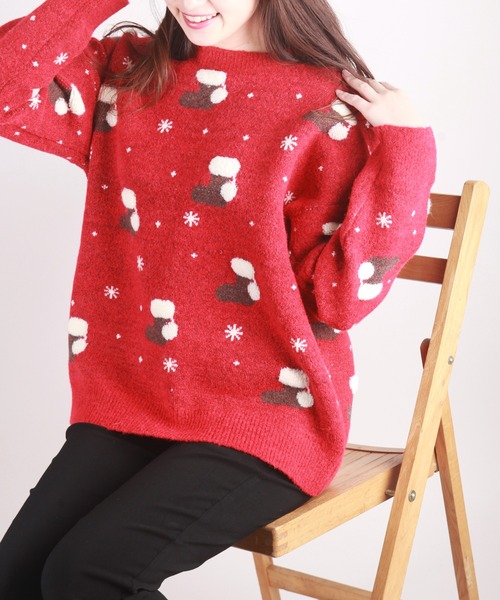 UGLY（アグリー）の「クリスマスニット ソックス柄（ニット/セーター・レディース・ダークグリーン/レッド/ブルー・FREE）」の3枚目の写真