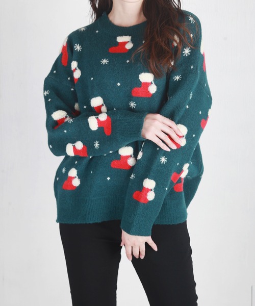 UGLY（アグリー）の「クリスマスニット ソックス柄（ニット/セーター・レディース・ダークグリーン/レッド/ブルー・FREE）」の13枚目の写真