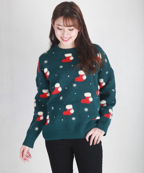 UGLY（アグリー）の「クリスマスニット ソックス柄（ニット/セーター・レディース・ダークグリーン/レッド/ブルー・FREE）」の15枚目の写真