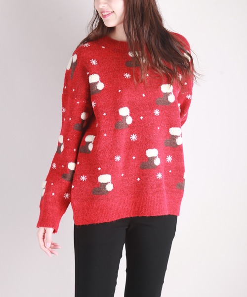 UGLY（アグリー）の「クリスマスニット ソックス柄（ニット/セーター・レディース・ダークグリーン/レッド/ブルー・FREE）」の4枚目の写真