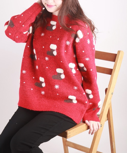 UGLY（アグリー）の「クリスマスニット ソックス柄（ニット/セーター・レディース・ダークグリーン/レッド/ブルー・FREE）」の5枚目の写真