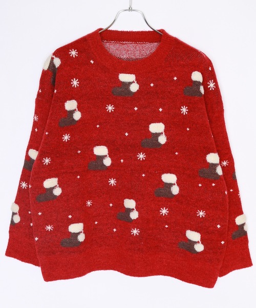 UGLY（アグリー）の「クリスマスニット ソックス柄（ニット/セーター・レディース・ダークグリーン/レッド/ブルー・FREE）」の6枚目の写真
