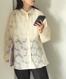 花柄ジャガードスタンドカラーシャツ