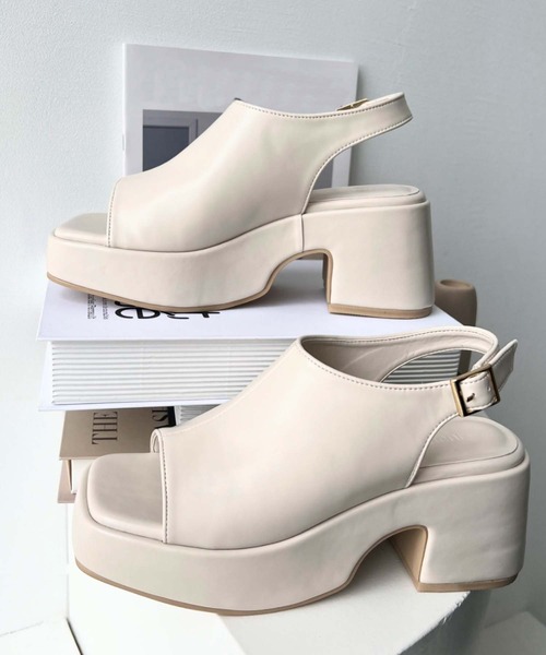 セール】オープントゥ厚底チャンキーヒールサンダル（サンダル