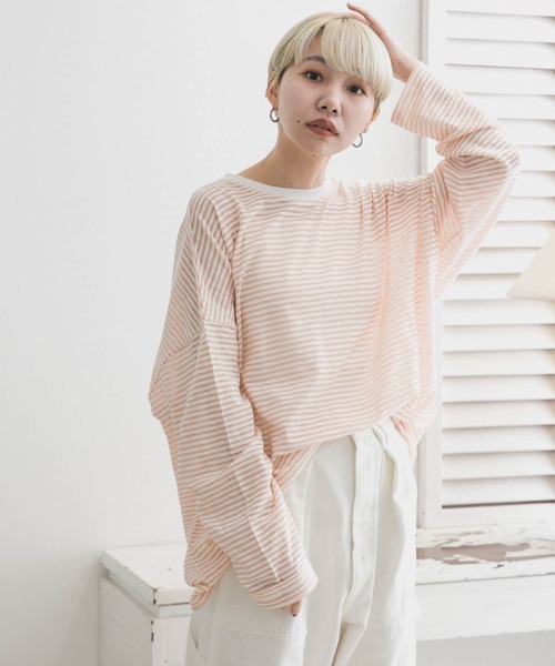 KBF（ケイビーエフ）の「シアーボーダールーズカットソー（Tシャツ/カットソー・レディース・ホワイト系その他/グリーン系その他/ブルー系その他/ピンク系その他・ONE）」の4枚目の写真