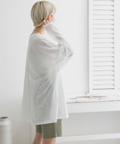 KBF（ケイビーエフ）の「シアーボーダールーズカットソー（Tシャツ/カットソー・レディース・ホワイト系その他/グリーン系その他/ブルー系その他/ピンク系その他・ONE）」の7枚目の写真