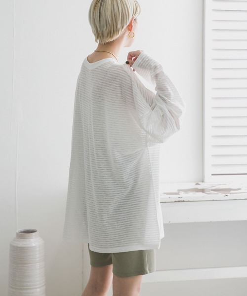 KBF（ケイビーエフ）の「シアーボーダールーズカットソー（Tシャツ/カットソー・レディース・ホワイト系その他/グリーン系その他/ブルー系その他/ピンク系その他・ONE）」の8枚目の写真