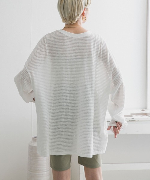 KBF（ケイビーエフ）の「シアーボーダールーズカットソー（Tシャツ/カットソー・レディース・ホワイト系その他/グリーン系その他/ブルー系その他/ピンク系その他・ONE）」の9枚目の写真