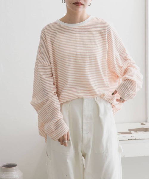 KBF（ケイビーエフ）の「シアーボーダールーズカットソー（Tシャツ/カットソー・レディース・ホワイト系その他/グリーン系その他/ブルー系その他/ピンク系その他・ONE）」の13枚目の写真