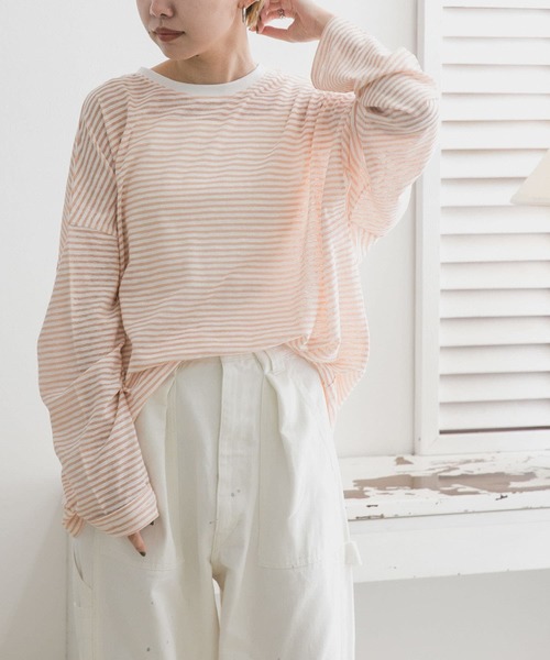 KBF（ケイビーエフ）の「シアーボーダールーズカットソー（Tシャツ/カットソー・レディース・ホワイト系その他/グリーン系その他/ブルー系その他/ピンク系その他・ONE）」の14枚目の写真