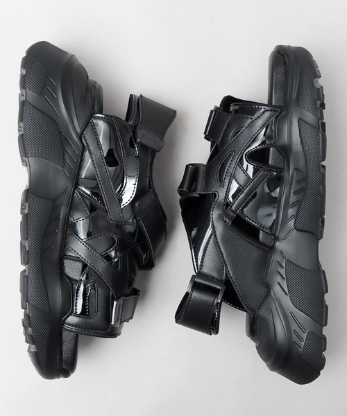 glabella（グラベラ）の「超厚底 チャンキーソール スポーツモード ストラップサンダル / ハイソール ダッド シューズ / 厚底 フェイクレザーサンダル（サンダル・メンズ・ブラック・L/M/S）」の3枚目の写真