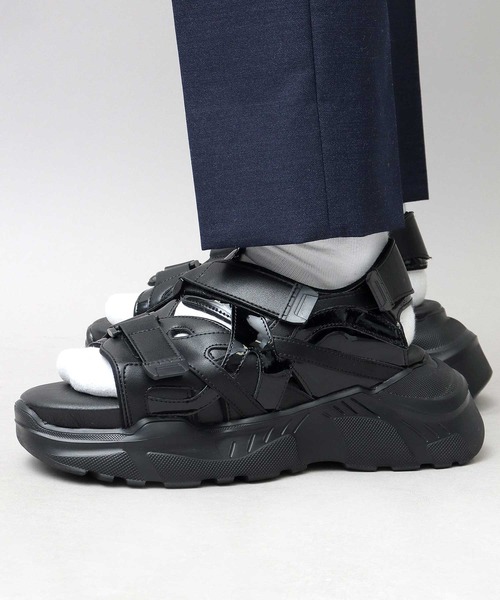 glabella（グラベラ）の「超厚底 チャンキーソール スポーツモード ストラップサンダル / ハイソール ダッド シューズ / 厚底 フェイクレザーサンダル（サンダル・メンズ・ブラック・L/M/S）」の10枚目の写真