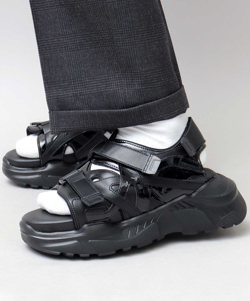 glabella（グラベラ）の「超厚底 チャンキーソール スポーツモード ストラップサンダル / ハイソール ダッド シューズ / 厚底 フェイクレザーサンダル（サンダル・メンズ・ブラック・L/M/S）」の11枚目の写真